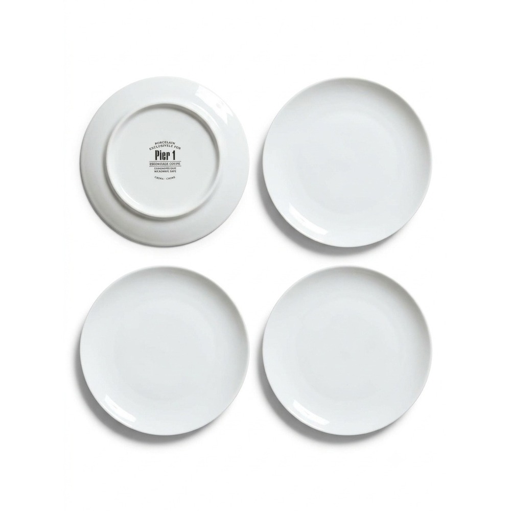 Set of 4 Pier 1 Essentials Coupe White Porcelain 8 Inch Salad Dessert Plates